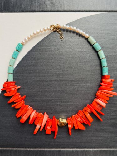 Coral Branch Statement Necklace with Amazonite